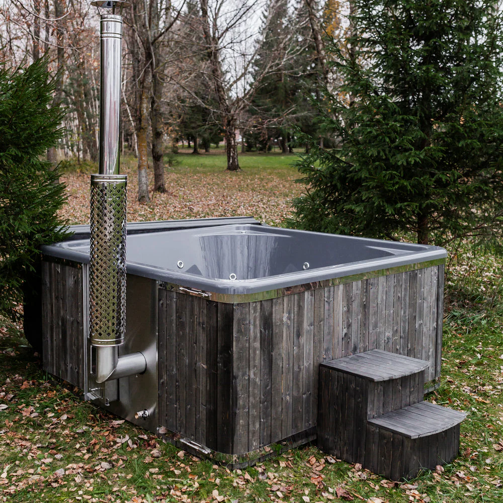 Großer quadratischer Glasfaser-Whirlpool mit integriertem Heizsystem in 220 × 220 cm